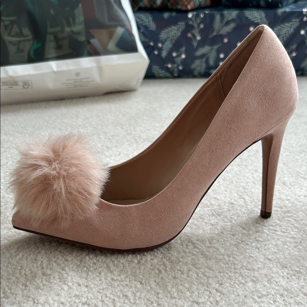 Steve Madden Pink Blush Heels with Fluffy Pom Pom - Size 8